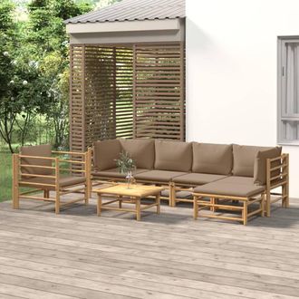 vidaXL Set De Muebles De Jard&iacute;n 7 Piezas Bamb&uacute; Y Cojines Gris Taupe Vidaxl
