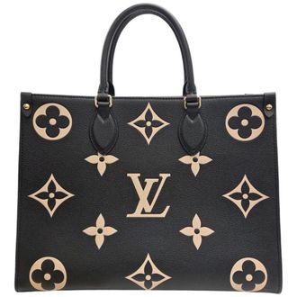 Louis Vuitton Beige Black Leather Handbag Tote Bag (Pre-Owned)
