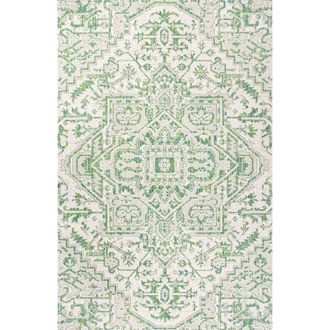 Jonathan Y Designs Estrella Bohemian Medallion Textured Weave Indoor/Outdoor Area Rug in Green/cream at Nordstrom, Size 3Ft 0In X 5Ft 0In