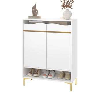 STILVORA Mueble Zapatero Con 2 Cajones, 2 Puertas Y Led 16 Colores, Estilo Moderno, En Mdf, Blanco, 80&times;35&times;105 Cm