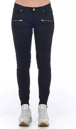 Frankie Morello Womens Motostyle Skinny Jeans With Gold Zippers - Black Cotton - Size EU 40 (Womens)