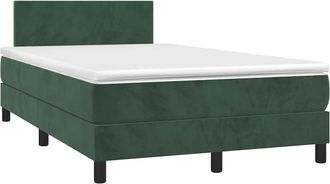 vidaXL Cama Box Spring Colch&oacute;n Y Led Terciopelo Verde Oscuro 120x190cm Vidaxl