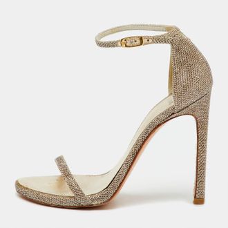 Stuart Weitzman Gold Metallic Lurex Fabric Nudist Ankle Strap Sandals