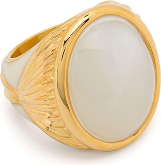 Aur&eacute;lie Bidermann Rosario signet ring - women - Gold Plated Brass/Moon Stone/Bakelite/Resin - 50