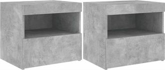 vidaXL Vidaxl - Mesitas de noche con luces led 2 uds gris hormigón 50x40x45 cm