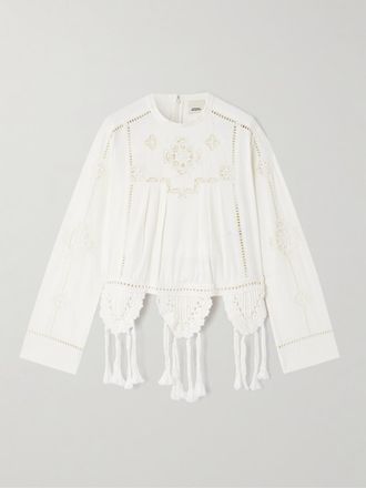 Isabel Marant Maglia In Cotone Con Pinces E Finiture Crochet E Macramè Severine - Bianco