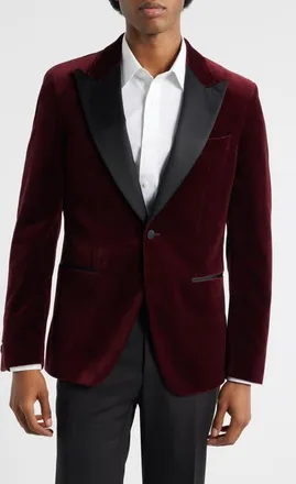 BOSS Hutson Cotton Velvet Dinner Jacket in Dark Red at Nordstrom, Size 38 Regular