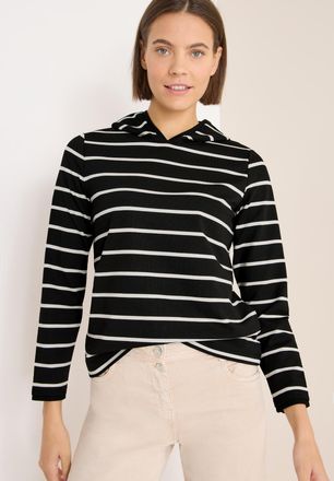 Cecil Hoodie CECIL, Damen, Gr. XS (36), schwarz, Sweatware, Obermaterial: 80% Viskose, 16% Polyester, 4% Elasthan, gestreift, l&auml;ssig geschnitten h&uuml;ftbedecke