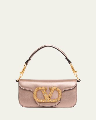 Valentino Garavani Small Crystal VLogo Metallic Leather Crossbody Bag