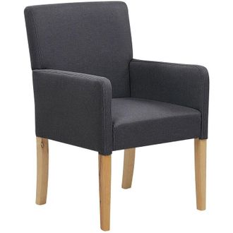 Beliani Upholstered Dining Chair with Arms Grey Fabric Wooden Legs Rockefeller