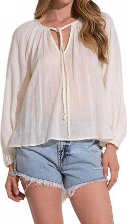 Elan Gina Long Sleeve Top In White