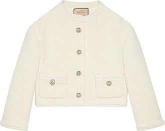 Gucci Witte Tweed Jas met Knopen - Dames - Blazers - Wit - M - Tweed - Jassen