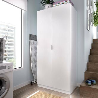 Dmora Armario Deder, Perchero Para Dormitorio, Armario Con 2 Puertas Batientes, 81x52h184 Cm, Blanco - Dmora
