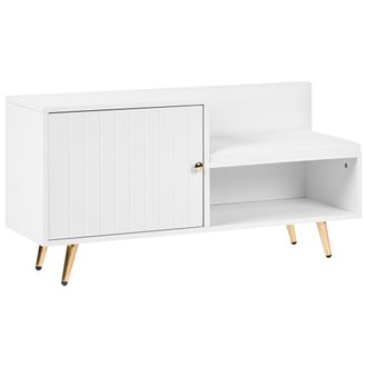 Beliani Banco Zapatero 2 Compartimentos Tirador Dorado Patas De Metal Almacenaje Entrada Blanco Kelowna