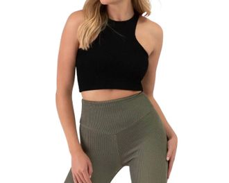 Bloch Crinkle Racerback Crop Tank Top In Graphite