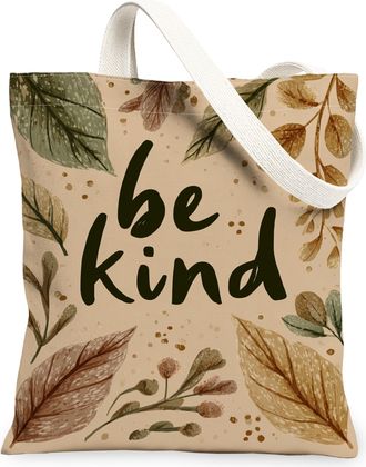 Generic Autumn Leaf Canvas Tote Bags, Nature-Inspired Pattern Reusable Grocery Bags, Fall Vintage Lightweight Washable Shoulder Str, Beige, 13x15 Inch