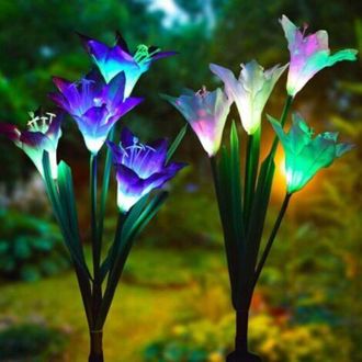 OEM Luces Solares Para Jard&iacute;n Crediri (paquete De 2) Con 7 Colores Cambiantes, Luces Grandes Para Exteriores Con Forma De Flor Y Panel Solar M&aacute;s Ancho Par