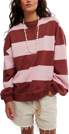 Free People Oversize Stripe Sweatshirt in Strawberry Wine Comb at Nordstrom, Size X-Small