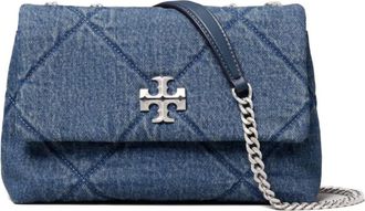 Tory Burch Tassen, Dames, Blauw, ONE Size, Katoen, Kleine Kira Diamond Quilt Schoudertas