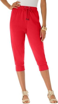 Roaman's Plus Size Soft Knit Capri Pant With Drawstring Waist in Vivid Red at Nordstrom, Size Medium