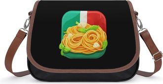 Generic Pasta And Spaghetti Italy Flag Womens Leather Crossbody Bags with Adjustable Strap Casual Printed Shoulder Handbag