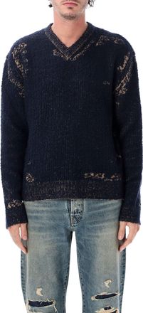 Maison Margiela Acid Knit Vintage Effect Cotton-Blend V-Neck Sweater