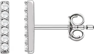 Diamond2Deal 14K Gold 1/10ct Lab-Grown Diamond Bar Stud Earrings Clarity SI, Color G-H