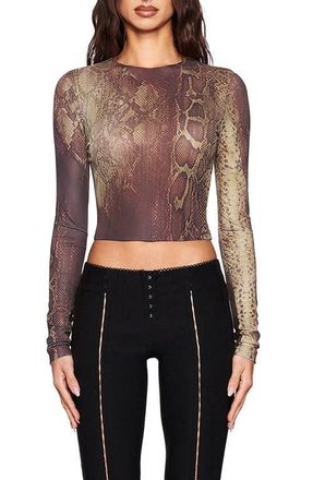 I.AM.GIA Izar Snakeskin Print Crop Top in Brown Snake at Nordstrom, Size Xx-Small