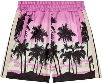 Palm Angels sunset-print striped track shorts - men - Polyester/Polyester - L - Purple