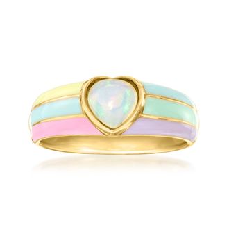 Ross-Simons Opal Heart Ring With Multicolored Pastel Enamel in 18kt Gold Over Sterling