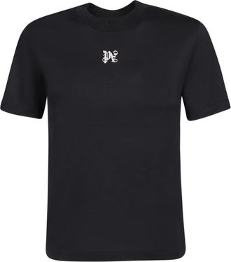 Palm Angels Zwart T-shirt met Ronde Hals - Dames - T-shirts - Zwart - M - Katoen - Tops