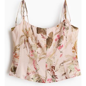 H&M Tie-strap Viscose-blend Top in Light Peach Pink/floral at Nordstrom, Size Xx-Large