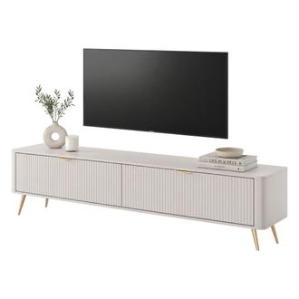 Dmora Mueble Para Tv Kala, Un Estante, 2 Puertas, Puertas Efecto Rayado Con Patas, 200x38x51h Cm Beige