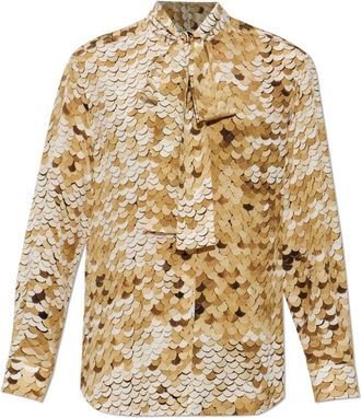 Moschino Overhemden, Dames, Beige, XS, Zijden blouse met decoratieve strik bij de halslijn
