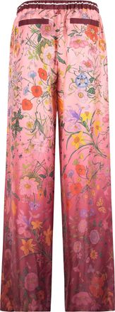 Gucci Womens Floral Print Silk Pants Wide-Leg Trousers
