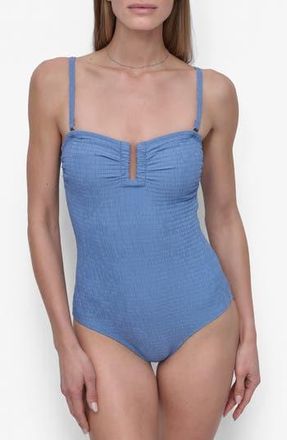 DKNY Bandeau Shirred One-Piece Swimsuit in Blue Bell Textured at Nordstrom Rack, Size Xx-Large