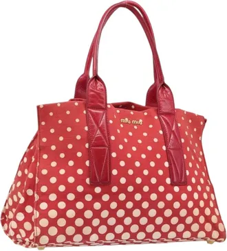 Miu Miu Beau Top Handle Leather Red Canvas Handbag (Pre-Owned)