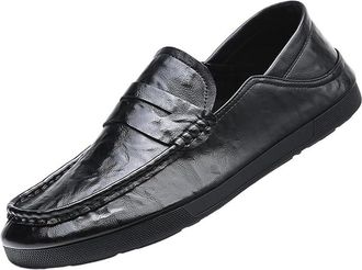 Generic Mens Slip On Driving Loafers Casual Leather Moccasins Lightweight Soft Sole Fashion Shoes Comfortable Trendy Design for Daily Wear(Black,6.5)