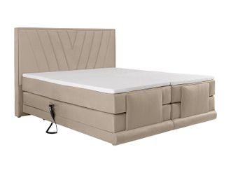 Vente-Unique Conjunto completo boxspring cabecero + somieres el&eacute;ctricos articulados + colch&oacute;n + sobrecolch&oacute;n - 2 x 90 x 200 cm - Terciopelo - Beige - LUMONI de YSM