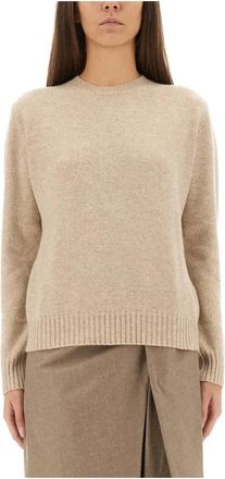 Max Mara Gebreid kledingstuk met ronde hals - Dames - Cashmere truien - Beige - L - Kasjmier - Truien & Vesten