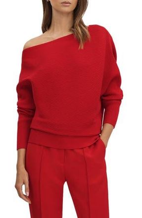 Reiss Lorna Ottoman Rib Off the Shoulder Top in Red at Nordstrom Rack, Size X-Large