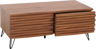 Hhg Nunca Usado] Mesa De Centro Hhg 445, Mesa De Sal&oacute;n Mesa, Dise&ntilde;o 3d 2 Cajones Mdf Metal 46x110x55cm, Aspecto Nogal