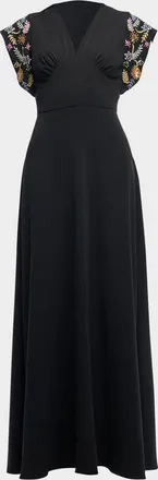 Shoshanna Matassa Floral Embellished Empire Gown