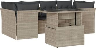 vidaXL Set De Sof&aacute;s De Jard&iacute;n 7 Pzas Con Cojines Rat&aacute;n Pe Gris Claro Vidaxl