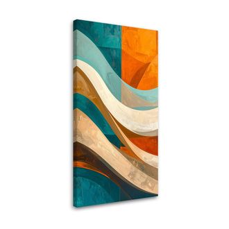 Feeby Cuadro En Lienzo, Abstracci&oacute;n Olas Turquesa Y Naranja, 60x120