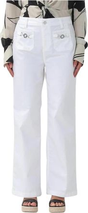 Liu Jo Wijde Pijpen Broek met Versieringen - Dames - Wijde Broeken - Wit - W31 - Broeken