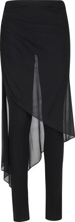 Giuseppe Di Morabito Black Ruched Transparent Insert Viscose Straight-Leg Pants