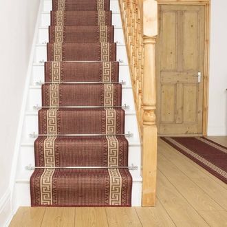 Runrug Stair Runner Carpet - Durable, Non-Slip, 7mm - Greek in Red | Size: 80 cm x 450 cm