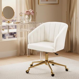 STILVORA Silla De Oficina Con Aspecto Terciopelo, Altura Ajustable, Con Ruedas, Base De Acero, Crema, Redom