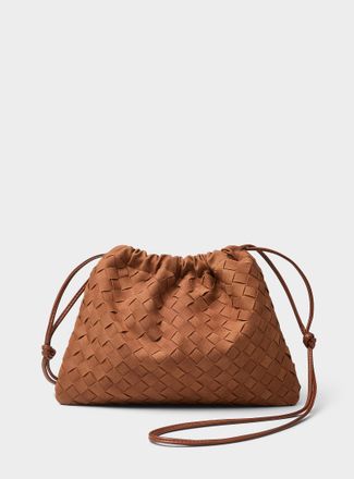 Simons Womens Basketweave faux-suede pouch